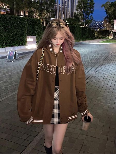 women's jackets harajuku baseball jacket spring and autumn 2021 student vintage american winter brown coat, Black;brown
women's jackets harajuku baseball jacket spring and autumn 2021 student vintage american winter brown coat, Black;brown