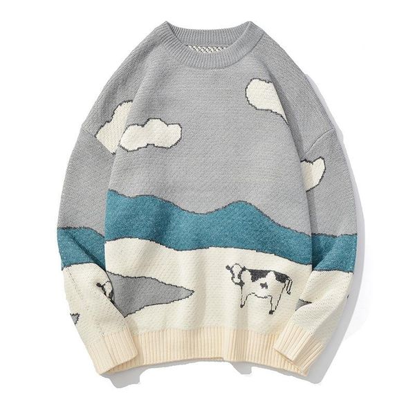 men's sweaters vintage sweater men pullover harajuku loose o-neck cartoon cow cute long sleeve warm thick knitted fashion casual ropa, White;black
men's sweaters vintage sweater men pullover harajuku loose o-neck cartoon cow cute long sleeve warm thick knitted fashion casual ropa, White;black
