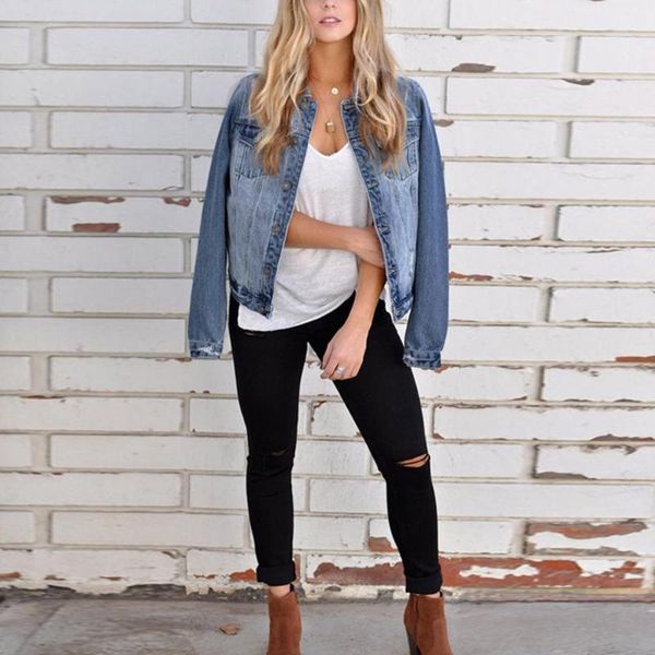 women's jackets women denim solid short coat ladies casual street style button crop jacket overcoat bolero veste en jean #2b14#n, Black;brown
women's jackets women denim solid short coat ladies casual street style button crop jacket overcoat bolero veste en jean #2b14#n, Black;brown
