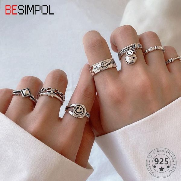 besimpol 925 sterling silver ring trendy simple all-match unique design adjustable rings for women daily accessorie cluster, Golden;silver
besimpol 925 sterling silver ring trendy simple all-match unique design adjustable rings for women daily accessorie cluster, Golden;silver