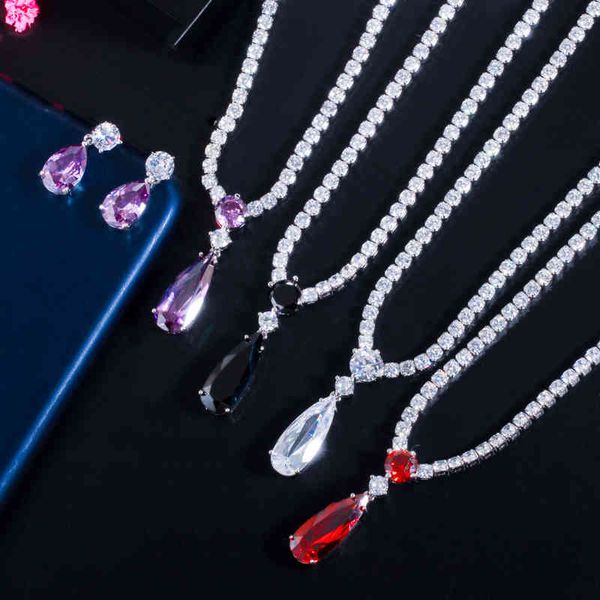 cwwzircons red purple cubic zirconia water drop fashion women engagement party jewelry set for wedding bridesmaid gift t525, Silver 
cwwzircons red purple cubic zirconia water drop fashion women engagement party jewelry set for wedding bridesmaid gift t525, Silver