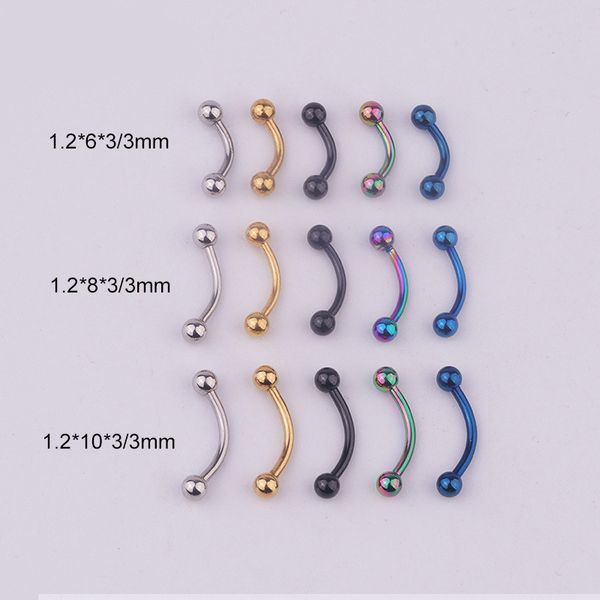 

2pcs/lot 6/8/10mm surgical steel 3mm ball eyebrow piercing curved barbell lip ring snug daith helix rook earring, Silver