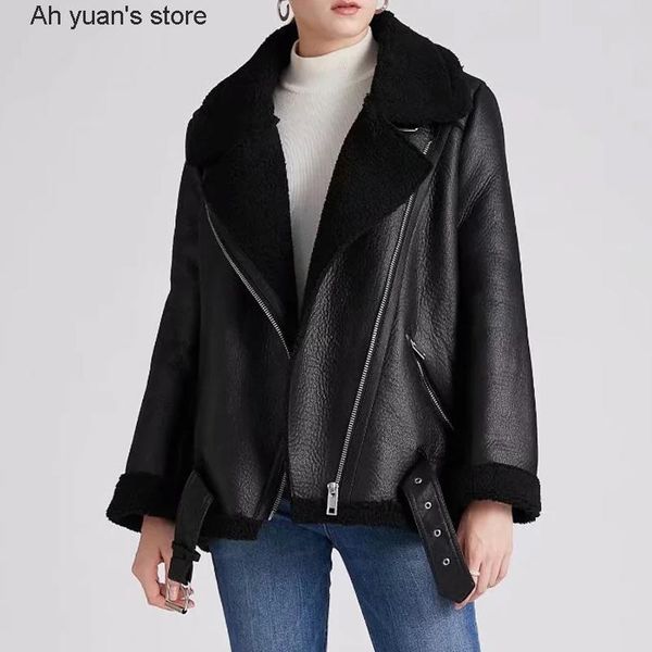women's leather & faux ah yuan 2021 jacket women sheepskin coat streewear jackets thick warm lamb belt outwear, Black
women's leather & faux ah yuan 2021 jacket women sheepskin coat streewear jackets thick warm lamb belt outwear, Black
