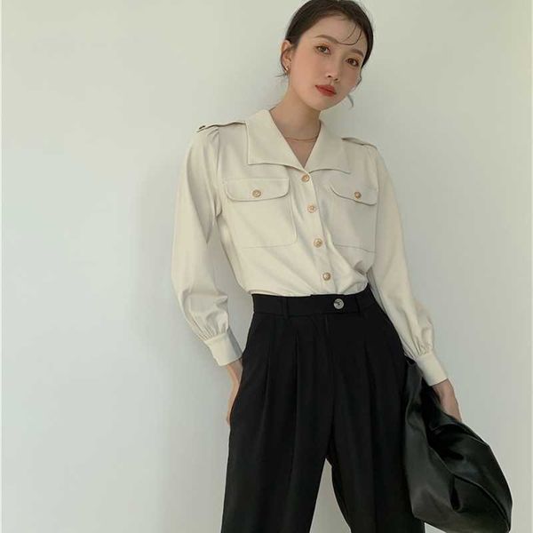 women's two piece pants spring fashion women long sleeve button up shirt gold collar pockets ladies designer and bl okl5, White
women's two piece pants spring fashion women long sleeve button up shirt gold collar pockets ladies designer and bl okl5, White