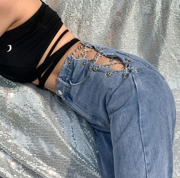women's pants & capris eb are european-style and american cleft metal chain cross belts high waist anguished jeans aooi, Black;white 
women's pants & capris eb are european-style and american cleft metal chain cross belts high waist anguished jeans aooi, Black;white