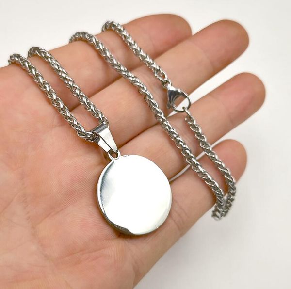 3mm 24 inch silver stainless steel round medal charms pendant necklace braided chain for mens
3mm 24 inch silver stainless steel round medal charms pendant necklace braided chain for mens