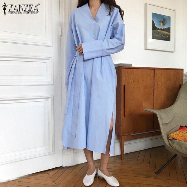 casual dresses elegant women office work dress 2021 autumn v neck long sleeve solid sundress zanzea fashion split hem vestidos belt robe, Black;gray
casual dresses elegant women office work dress 2021 autumn v neck long sleeve solid sundress zanzea fashion split hem vestidos belt robe, Black;gray