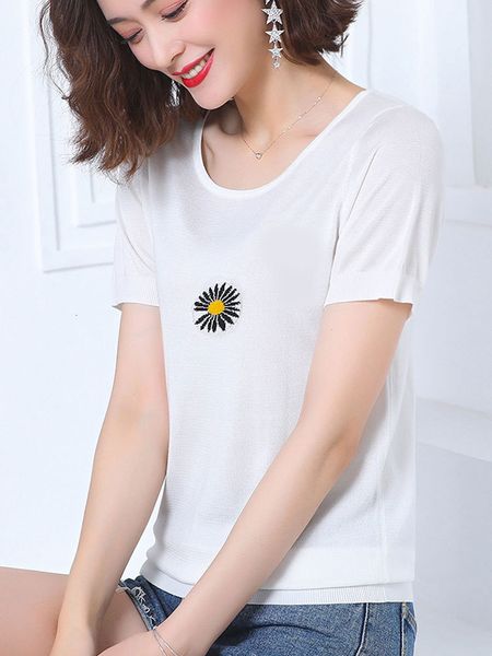 t-shirt t-shirt short female 2021 summer new daisy embroidered loose half sleeve ice silk sweater, White
t-shirt t-shirt short female 2021 summer new daisy embroidered loose half sleeve ice silk sweater, White