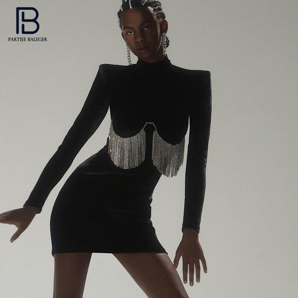 casual dresses pb chic high waist crystal chain tassels mini dress stand collar long sleeves celebrity party club, Black;gray
casual dresses pb chic high waist crystal chain tassels mini dress stand collar long sleeves celebrity party club, Black;gray