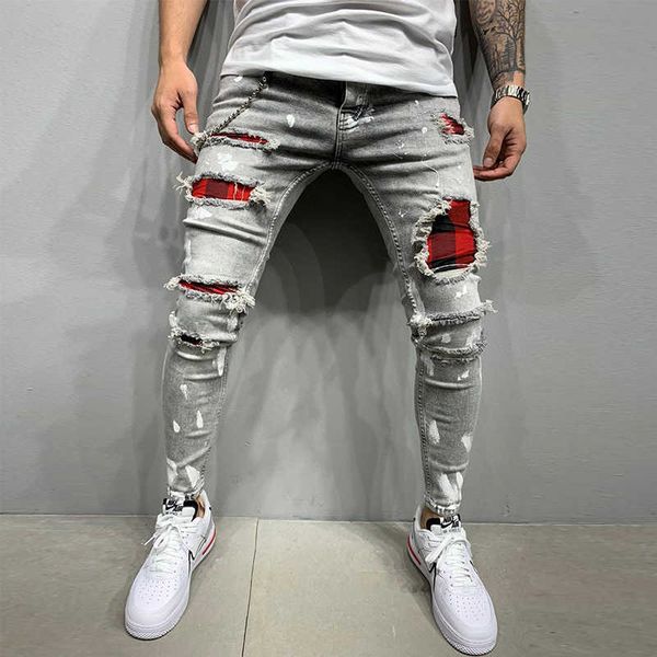 men's ripped skinny jeans patchwork grid stretch casual denim pencil pants man fashion paint painting jogging trousers male x0621, Blue
men's ripped skinny jeans patchwork grid stretch casual denim pencil pants man fashion paint painting jogging trousers male x0621, Blue