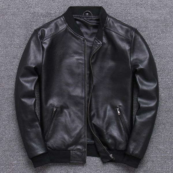 men's leather & faux jianlou genuine clothing thin section sheep skin baseball serve lead jacket self-cultivation short, Black
men's leather & faux jianlou genuine clothing thin section sheep skin baseball serve lead jacket self-cultivation short, Black