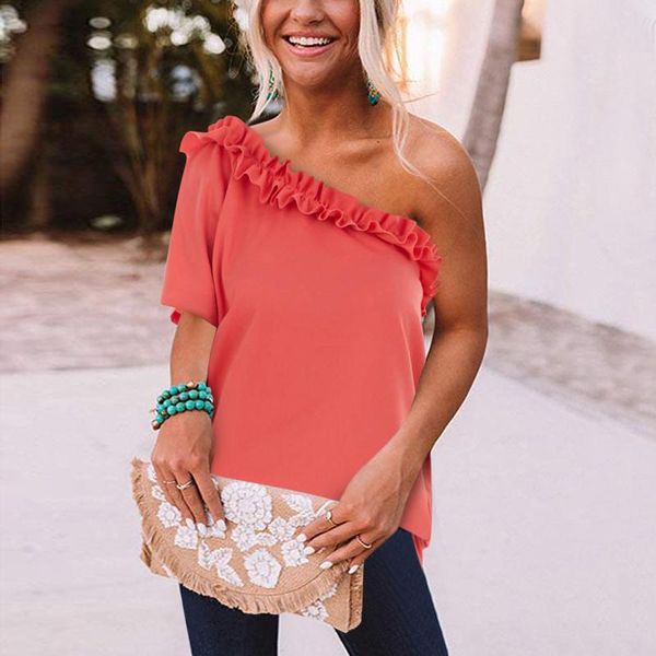 women's blouses & shirts fashion one shoulder ruffle blouse women backless spring summer casual solid short sleeve pullovers lady, White
women's blouses & shirts fashion one shoulder ruffle blouse women backless spring summer casual solid short sleeve pullovers lady, White