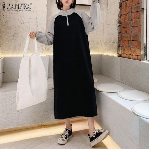 korean style female sweatshirt dress stand collar zipper midi vestidos casual color patchwork full sleeve robe plus size dresses, Black;gray
korean style female sweatshirt dress stand collar zipper midi vestidos casual color patchwork full sleeve robe plus size dresses, Black;gray
