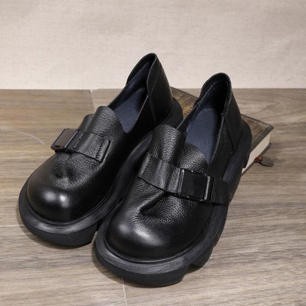 women shoe 2021 spring leather women's shoes round head thick bottom retro casual fashion wild small dress, Black
women shoe 2021 spring leather women's shoes round head thick bottom retro casual fashion wild small dress, Black