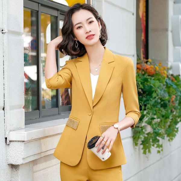 style summer green 2 piece blazer suits women outfits slim half office yellow business set with pants work wear women's two, White
style summer green 2 piece blazer suits women outfits slim half office yellow business set with pants work wear women's two, White