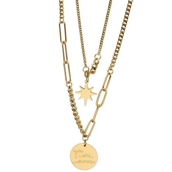 pendant necklaces 2021 stainless steel coin women's fashion multi-layer star moon titanium necklace not fade drop, Silver
pendant necklaces 2021 stainless steel coin women's fashion multi-layer star moon titanium necklace not fade drop, Silver