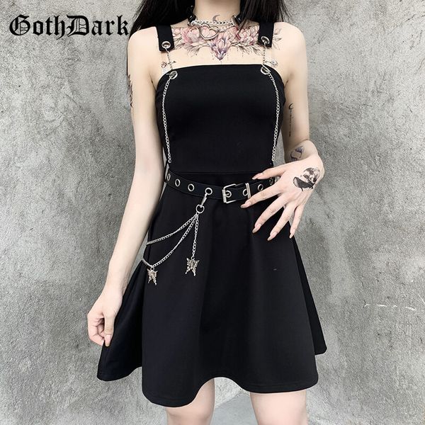 goth dark punk style black with chain sashes gothic dresses streetwear high waist skinny pleated sleeveless women mini dress, Black;gray
goth dark punk style black with chain sashes gothic dresses streetwear high waist skinny pleated sleeveless women mini dress, Black;gray