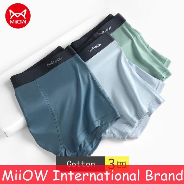 underpants 3pcs miiow men's cotton underwear seamless panties antibacterial boxer men boxershorts breather underware, Black;white