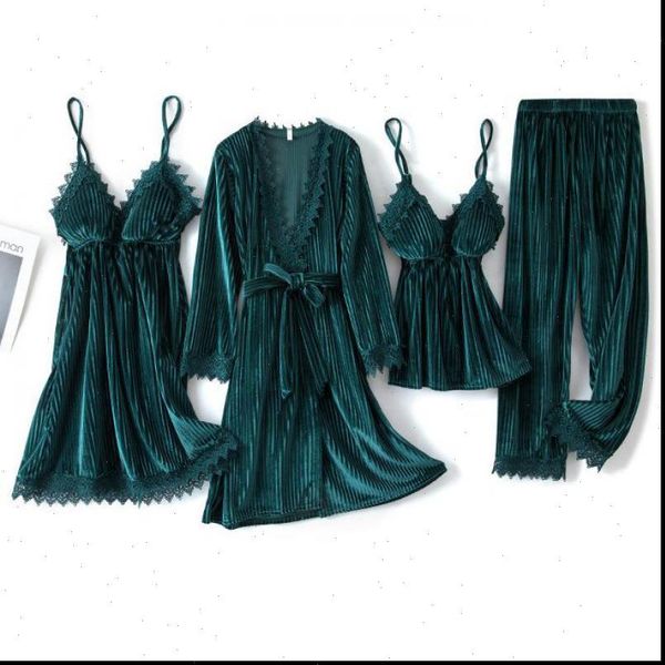 green velvet 4pcs pajamas suit womens sleepwears intimate lingerie casual sleep set homewear autumn sleepwear home clothing, Black;red
green velvet 4pcs pajamas suit womens sleepwears intimate lingerie casual sleep set homewear autumn sleepwear home clothing, Black;red