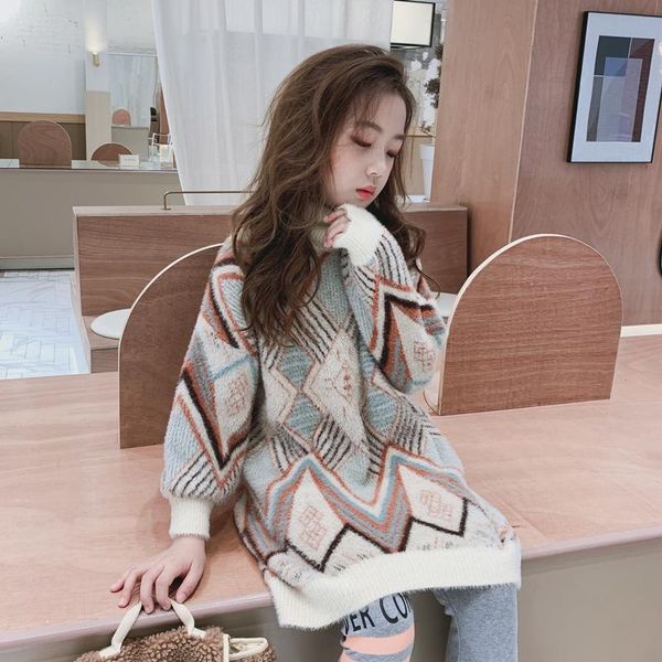 pullover girls sweaters turtleneck pullovers warm big winter wear long wool dress geometric print autumn kid child clothes knitwear, Blue
pullover girls sweaters turtleneck pullovers warm big winter wear long wool dress geometric print autumn kid child clothes knitwear, Blue