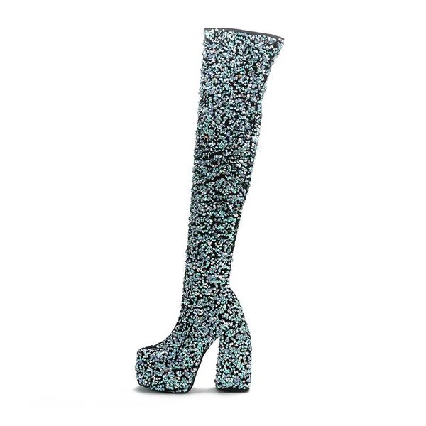boots female platform over the knee long autumn winter elastic party shine sequins thick high heel women's shoes, Black
boots female platform over the knee long autumn winter elastic party shine sequins thick high heel women's shoes, Black