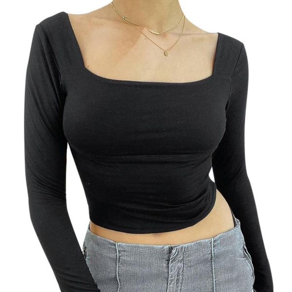women's t-shirt women backless crop adults solid color long sleeve square collar, White
women's t-shirt women backless crop adults solid color long sleeve square collar, White