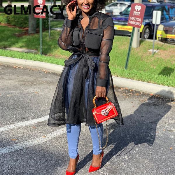 women long sleeve mesh shirt dress poket design elegant dress, Black;gray