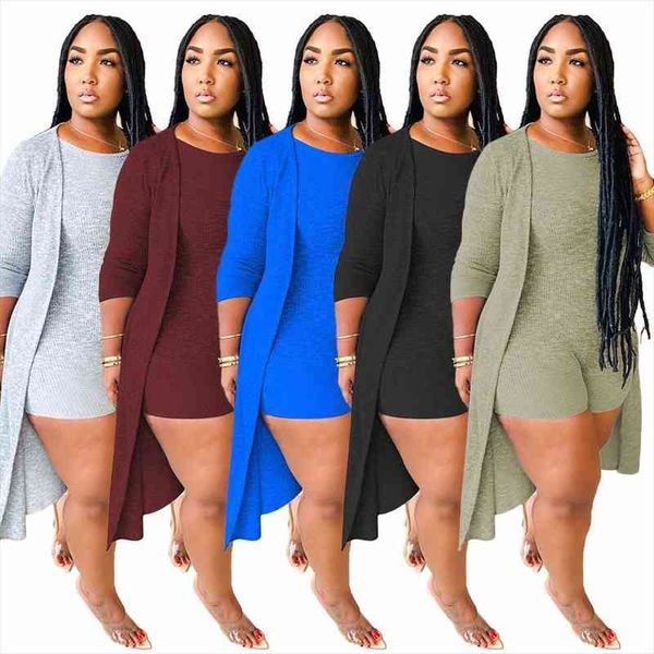 women plus size casual two piece sets spring arrivals o-neck skinny short jumpsuits long sleeve midi cardigan outfits, Gray
women plus size casual two piece sets spring arrivals o-neck skinny short jumpsuits long sleeve midi cardigan outfits, Gray
