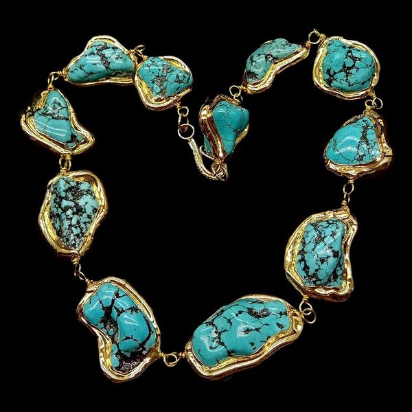 orm blue turquoise nugget with electroplated edge strand wrap choker necklace ethnic style for women 18", Silver
orm blue turquoise nugget with electroplated edge strand wrap choker necklace ethnic style for women 18", Silver