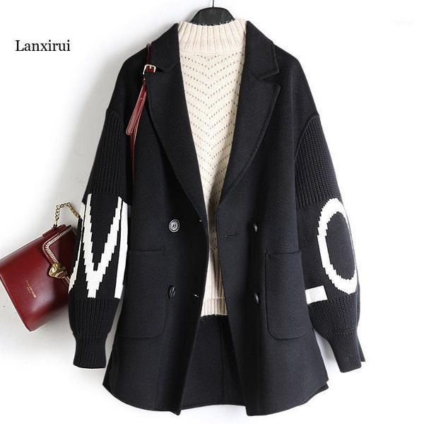 women's wool & blends velvet spring double-sided double-breasted coat size overcoat high-end baseball uniform long suit collar, Black
women's wool & blends velvet spring double-sided double-breasted coat size overcoat high-end baseball uniform long suit collar, Black