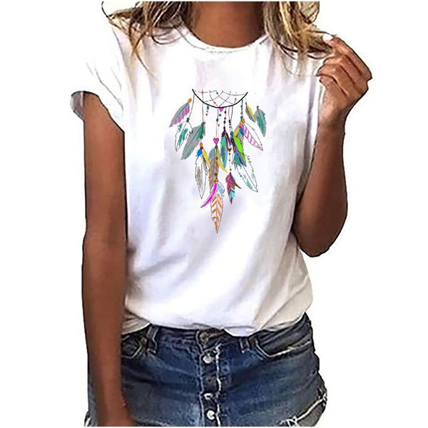 women's t-shirt flower dreamcatcher harajuku o-neck kawaii street summer casual clothing short sleeves, White
women's t-shirt flower dreamcatcher harajuku o-neck kawaii street summer casual clothing short sleeves, White