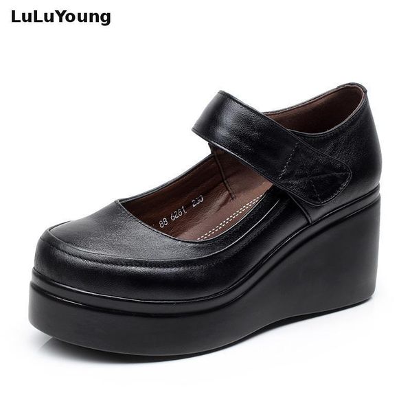 genuine leather shoes women platform high heel pumps wedges sy-2008 dress, Black 
genuine leather shoes women platform high heel pumps wedges sy-2008 dress, Black