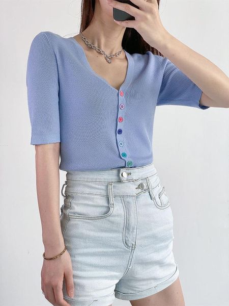 women's knits & tees women sweater 2021 v-neck bubble sleeve five-minute cardigan thin slim bottom blouse summer, White
women's knits & tees women sweater 2021 v-neck bubble sleeve five-minute cardigan thin slim bottom blouse summer, White
