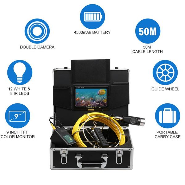 /9 inch 20/50m pipe inspection double camera system drain sewer pipeline industrial endoscope fish finder
/9 inch 20/50m pipe inspection double camera system drain sewer pipeline industrial endoscope fish finder