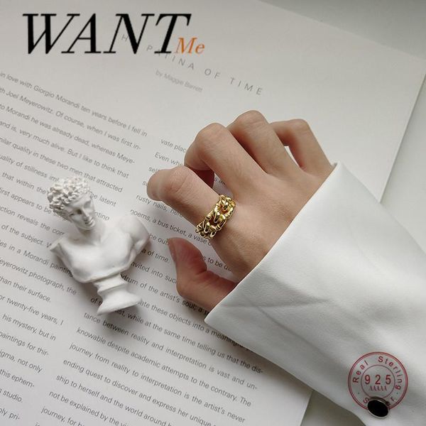 cluster rings wantme fashion punk wide knotted bohemian opening adjustable ring for women genuine 925 sterling silver korean men jewelry gif, Golden;silver