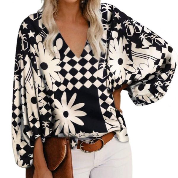 women's blouses & shirts fashion women blouse v neck printed long lantern sleeve loose for office lady ladies clothing, White
women's blouses & shirts fashion women blouse v neck printed long lantern sleeve loose for office lady ladies clothing, White