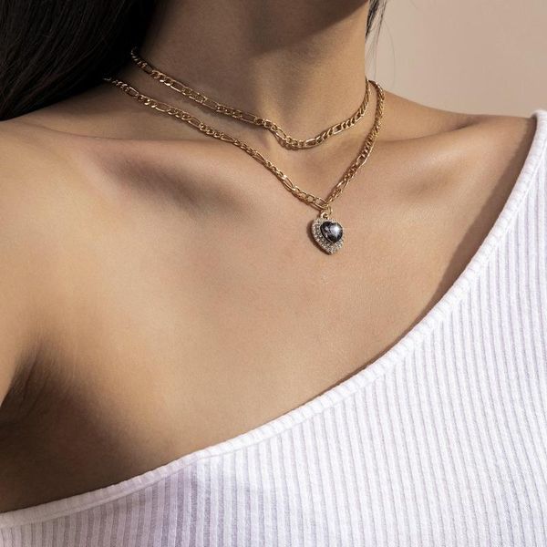 pendant necklaces retro style alloy necklace double layer multicolor inlaid rhinestone love lady for travel temperament accessories, Silver
pendant necklaces retro style alloy necklace double layer multicolor inlaid rhinestone love lady for travel temperament accessories, Silver