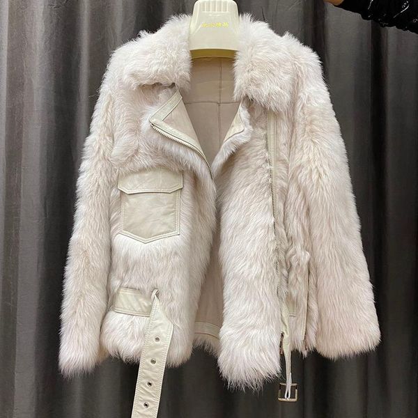 women's fur & faux double-faced real leather coat winter jacket women natural sheep warm outerwear streetwear, Black
women's fur & faux double-faced real leather coat winter jacket women natural sheep warm outerwear streetwear, Black