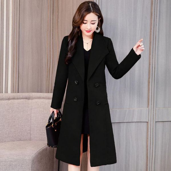 women's wool & blends england style slim long blend ladies coat fashion double breasted jacket solid korean womens, Black
women's wool & blends england style slim long blend ladies coat fashion double breasted jacket solid korean womens, Black