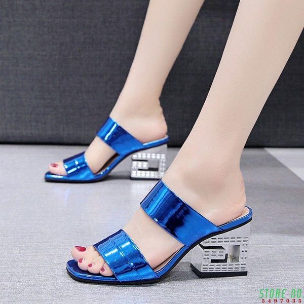 bright leather rhinestone fretwork heels slides fashion platform outdoor casual non-slip slippers summer square head sandals, Black
bright leather rhinestone fretwork heels slides fashion platform outdoor casual non-slip slippers summer square head sandals, Black