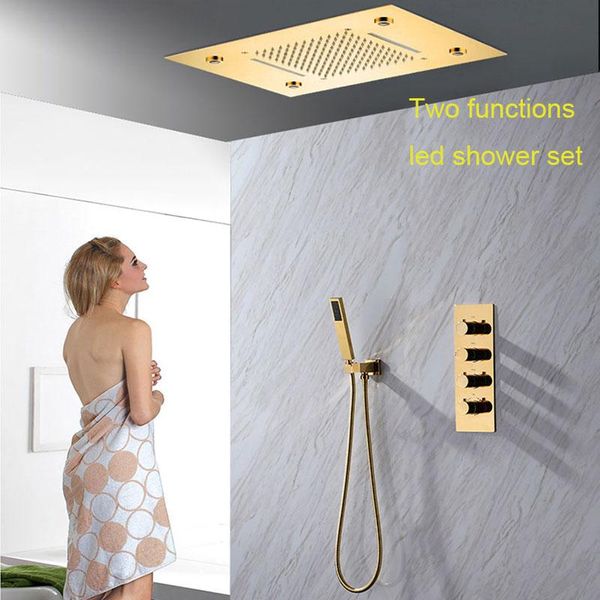 fashion bathroom shower system gold waterfall and rainfall 360*500mm head set led with thermostatic mixing valve douche sets
fashion bathroom shower system gold waterfall and rainfall 360*500mm head set led with thermostatic mixing valve douche sets