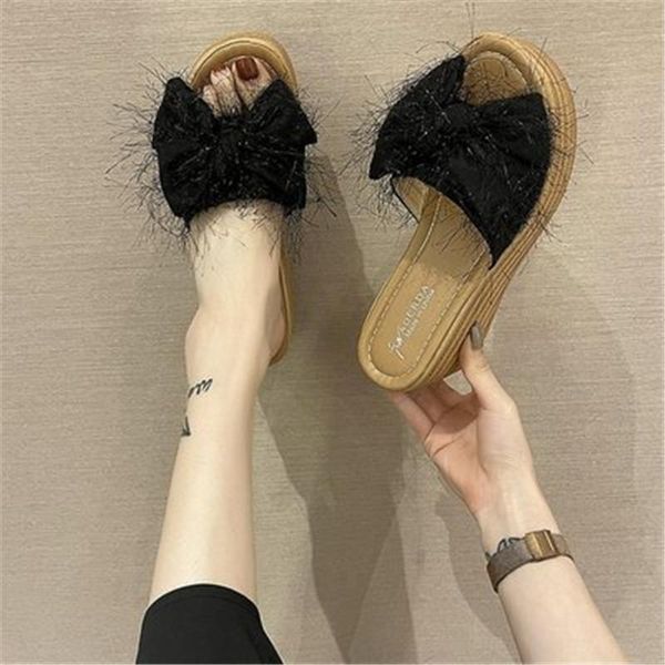 summer women's outdoor slippers girl sweet bow wedge platform sandals a568, Black 
summer women's outdoor slippers girl sweet bow wedge platform sandals a568, Black