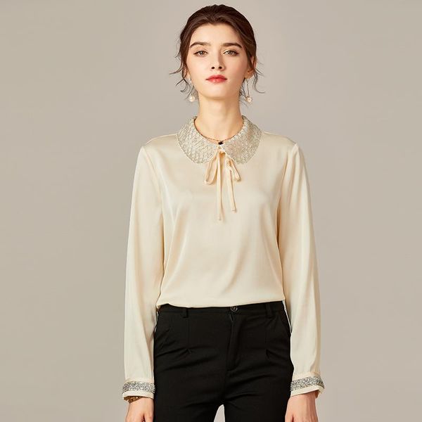 natural real silk women's shirt elegant fashion beading turn-down collar bow long sleeve solid blouses office lady blouse & shirts, White
natural real silk women's shirt elegant fashion beading turn-down collar bow long sleeve solid blouses office lady blouse & shirts, White