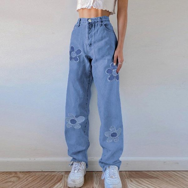 women's jeans 2021 fashion women straight-leg adults loose flower pattern denim pants with pockets high waist long trousers streetwear, Blue
women's jeans 2021 fashion women straight-leg adults loose flower pattern denim pants with pockets high waist long trousers streetwear, Blue