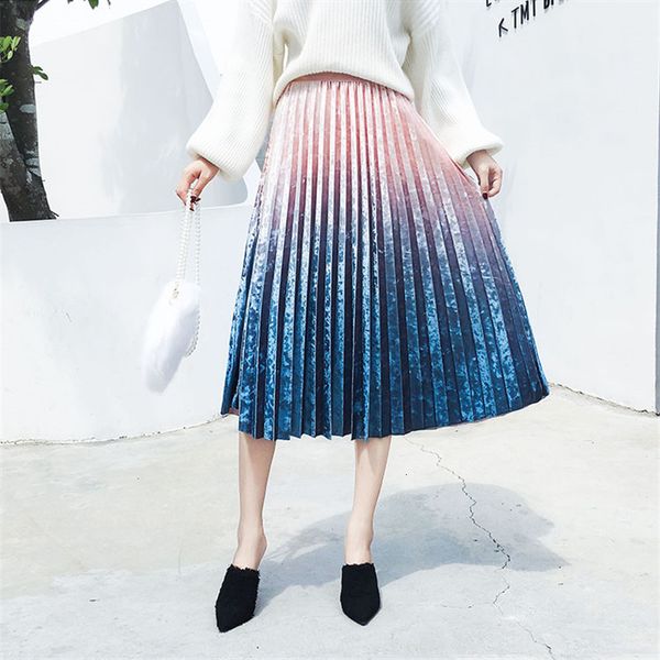 skirts gradient color gold velvet pleated skirt female autumn winter women high waist jupe longue 64dd, Black
skirts gradient color gold velvet pleated skirt female autumn winter women high waist jupe longue 64dd, Black