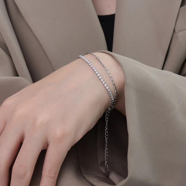 link, chain titanium steel bracelets on hand sparkling double layer chains for women wedding engagement party jewelry 15+5cm, Black
link, chain titanium steel bracelets on hand sparkling double layer chains for women wedding engagement party jewelry 15+5cm, Black