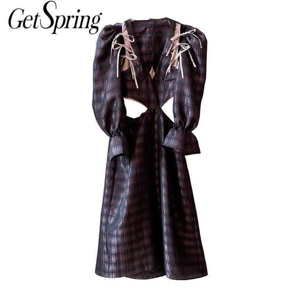 getspring women dress hollow out bandage asymmetry dresses irregular long sleeve vintage plaid 210601, Black;gray
getspring women dress hollow out bandage asymmetry dresses irregular long sleeve vintage plaid 210601, Black;gray