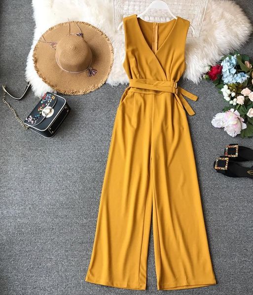 women solid v-neck high waist sashes sleeveless jumpsuits wide leg jumpsuit rompers-c women's & rompers, Black;white
women solid v-neck high waist sashes sleeveless jumpsuits wide leg jumpsuit rompers-c women's & rompers, Black;white