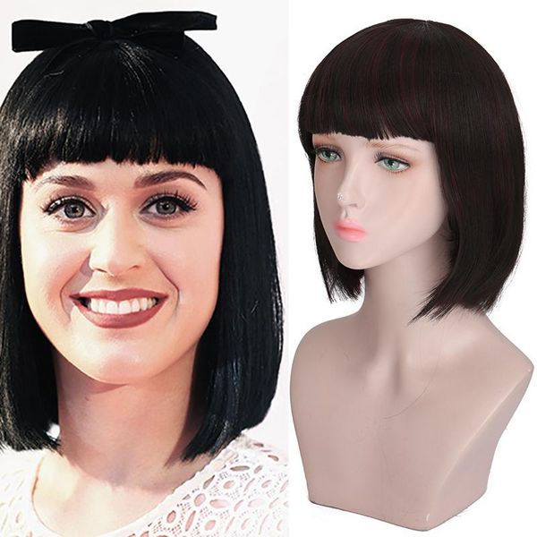 synthetic wigs difei short straight bob with bangs daily hair high temperature fiber for women, Black
synthetic wigs difei short straight bob with bangs daily hair high temperature fiber for women, Black