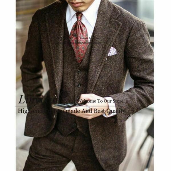 men's suits & blazers brown wool herringbone men 3 piece tweed groom tuxedo for wedding casual male business blazer pants vest set cost, White;black
men's suits & blazers brown wool herringbone men 3 piece tweed groom tuxedo for wedding casual male business blazer pants vest set cost, White;black